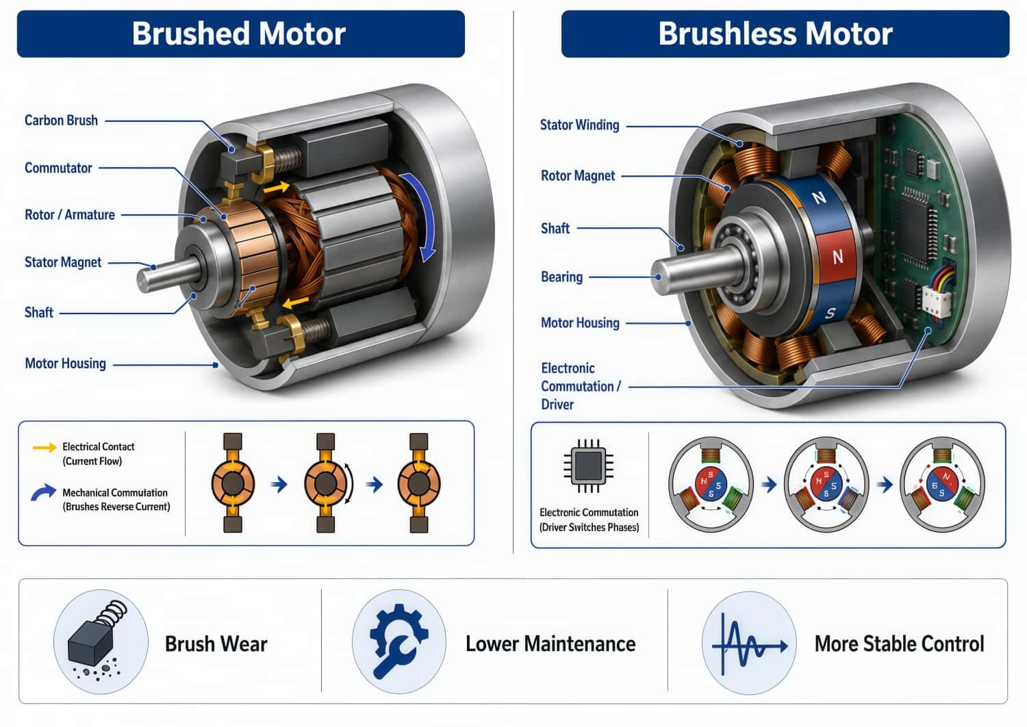 brushed vs brushless motor structure comparison micro water pump